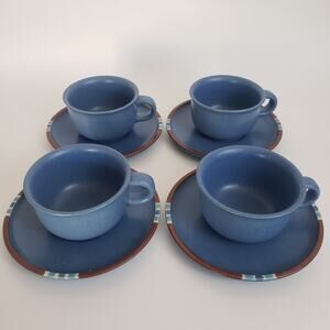 Dansk Mesa Sky Blue Cups & Saucers - SET OF FOUR 4 KW Japan NICE!